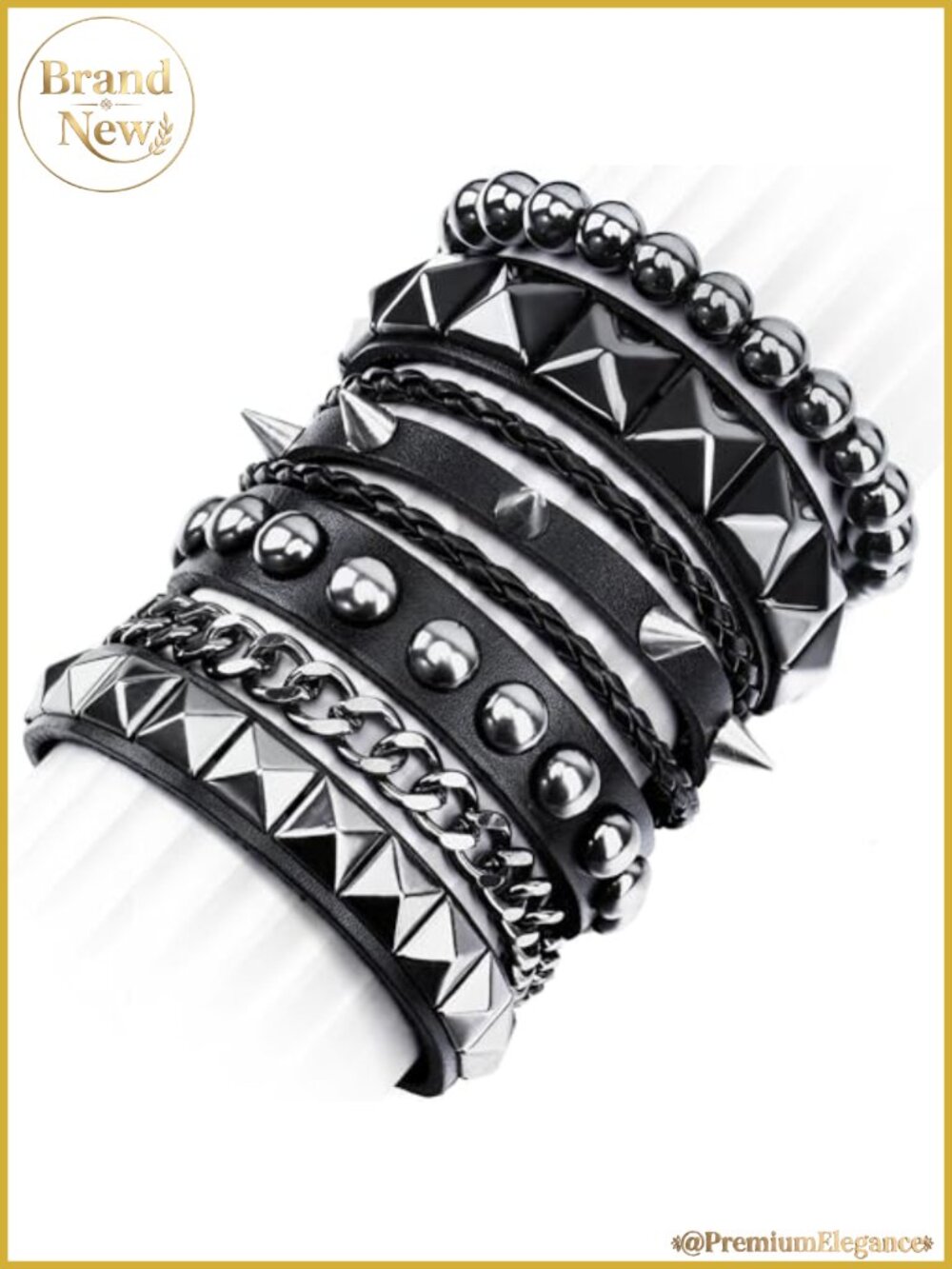 Studded Punk Bracelet Set 4 Pcs Adjustable Cuff Wristband